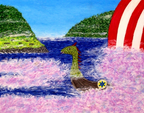 Painting-Seascape-Viking Ship in the Fog