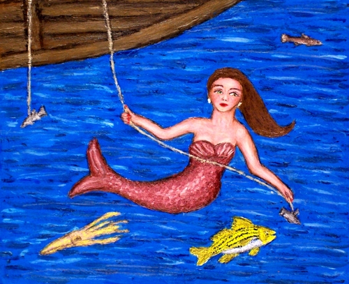 Painting-Fantasy-Mermaid Takes the Bait