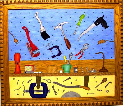 Painting-Still Life-Wacky, Wiggy Workbench