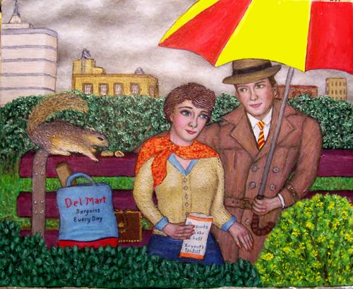 Painting-Figurative-Three on a Park Bench