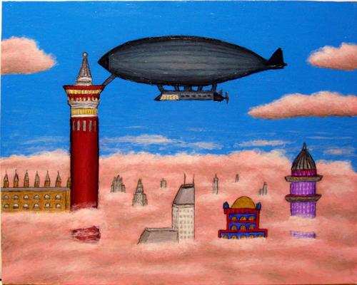 Painting-Cityscape-Dirigible Docking