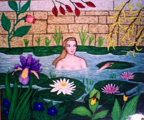 Painting-Figurative-Bathing in the Lily Pond