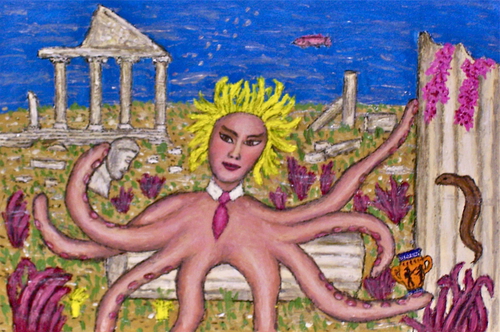 Painting-Fantasy-Mimiko the Octopus -- Finds a Lost City