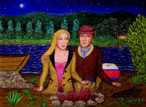 Painting-Landscape-Campfire Idyll