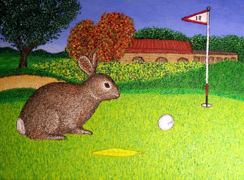 Painting-Landscape-Bunny on the 18th Green