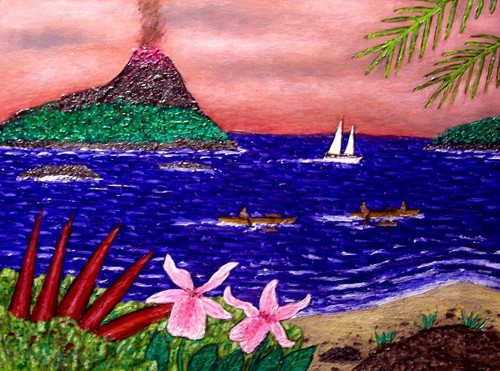 Painting-Seascape-Tropical Volcano Seascape