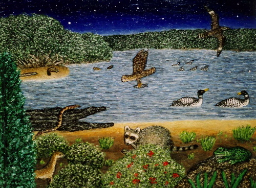 Painting-Landscape-Nighttime on the Lake