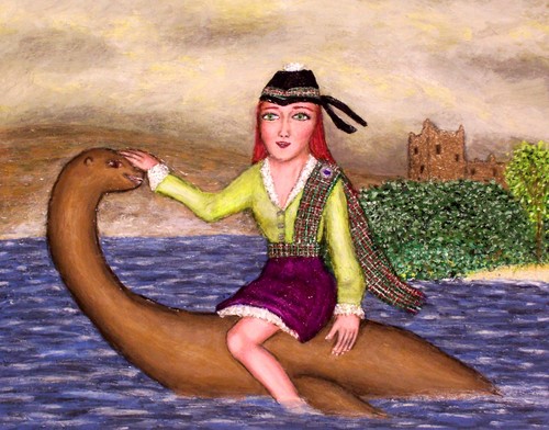 Painting-Fantasy-Sonsie Lassie Rides Nessie