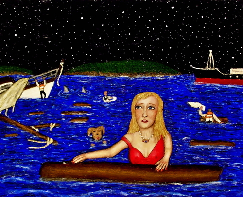 Painting-Figurative-Shipwrecked Yacht