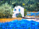Painting--Oil-LandscapeProvence House and Statice Field