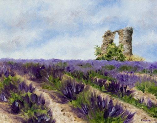 Painting-Landscape-Windmill Ruins in Provence