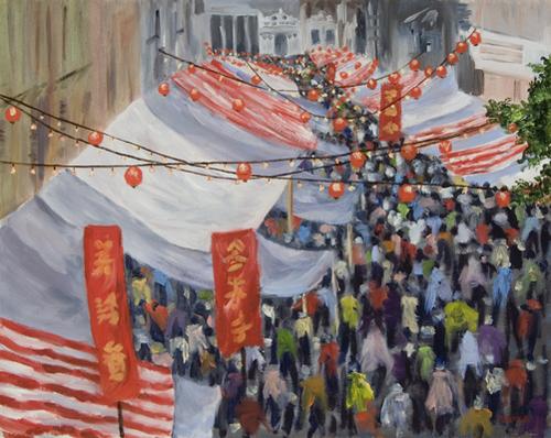 Painting-Cityscape-Hong Kong Marketplace