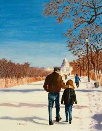 Painting-Figurative-Strolling on the Capitol Mall