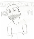 Drawing-A scruffy Mr. Chernick tilts left in a gesture of inquisitiveness.