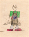 Drawing-A cheerful Mr. Chernick loosely grasps his brush and pallet.