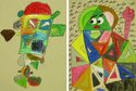 Drawing-Combining Basic Geometric Shapes to Create Extraordinary Creatures, Oil Pastel and Permanent Marker, Grade 3.