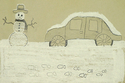Drawing-Snow Day Drawing: On a snowy winter day students compiled a list of observations about the way snow looks and then created grey-toned drawings. Pencil and White Oil Pastel on Grey Paper, Grade 5 (Special Education).