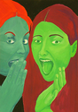 Painting-Dual Portrait in Experimental Colors, Tempera Paint: Students created portraits of themselves, friends, or loved ones using experimental colors as a way to establish the mood or intensify the emotional impact of their paintings.