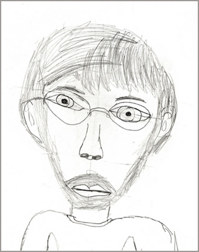 Drawing-A sensitive Mr. Chernick gazes soulfully outward.
