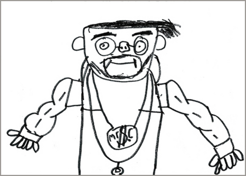 Drawing-A muscle-bound Mr. Chernick shows off his bling.