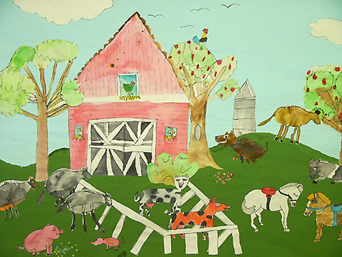 Painting-Group Mural �Life on the Farm� (detail) , Mixed Media, Grades 2-3.