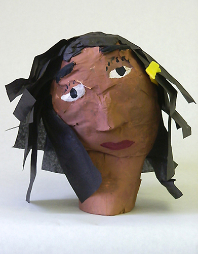 Sculpture-Sculpted Portrait, Paper Mach�, Tempera Paint, and Tissue Paper, Grade 4.