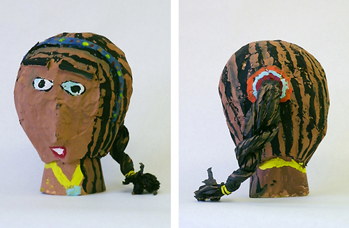 Sculpture-Sculpted Portrait, Paper Mach�, Tempera Paint, and Tissue Paper, Grade 4.