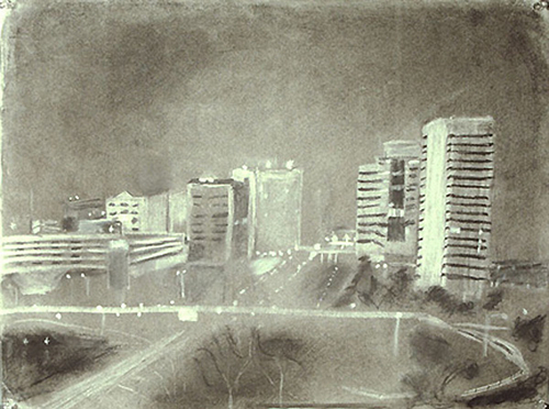 Drawing-Urban Landscape, Charcoal.