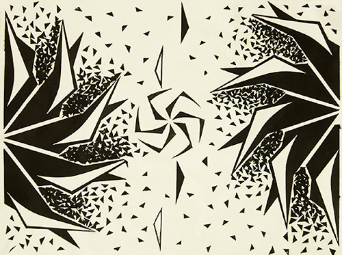 Other-Variation Exercise, Collage: Beginning with a square, triangle, or circle, students were challenged to modify their shape in as many ways as they could think of to create dynamic compositions.