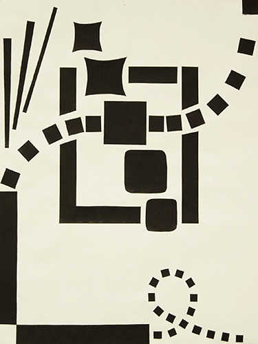 Other-Variation Exercise, Collage: Beginning with a square, triangle, or circle, students were challenged to modify their shape in as many ways as they could think of to create dynamic compositions.