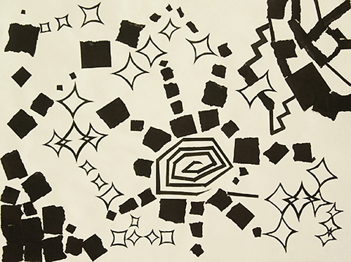 Other-Variation Exercise, Collage: Beginning with a square, triangle, or circle, students were challenged to modify their shape in as many ways as they could think of to create dynamic compositions.