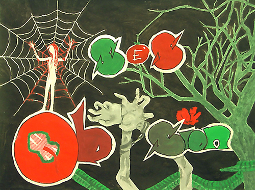 Painting-ence of a word through the shapes of the letters and the surrounding context.