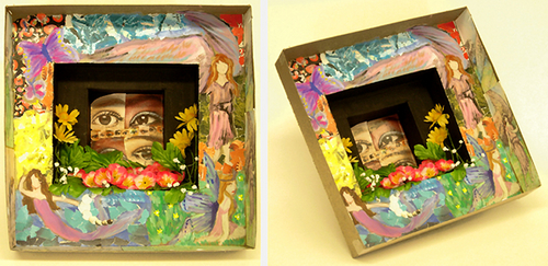Sculpture-Box Construction Inspired by the Surrealist Movement, Cardboard and Mixed Media.