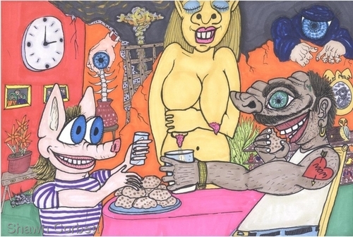 Drawing-Cookies and Milk 2, a Deployed Shelterette