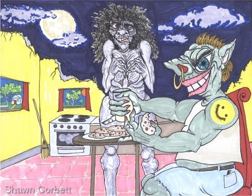 Drawing-Cookies and Milk 3, a Deployed Shelterette