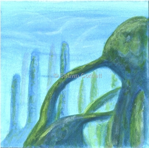 Drawing-Misty Green Arches and Pillars