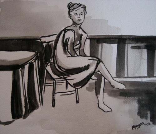 Drawing-Woman Seated in Imaginary Cafe