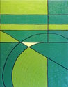 Serena, Pattison, painting, oil, buildings, geometric, green - Abstract Painting