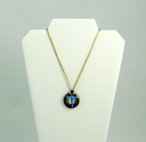Recycled Glass Necklace with Dichroic Cross 1