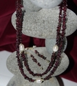 Double Strand Garnets, Fresh Water Pearl and Sterling Silver Necklace