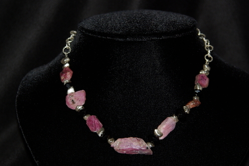 Rough Ruby, Black Onyx, Sterling Silver Necklace