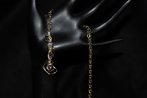 Three Amethyst 14K Gold Wrapped Pendant with 14K gold filled Chain