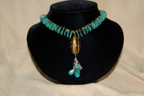 Turquoise, Tiger's Eye and Sterling Silver Necklace
