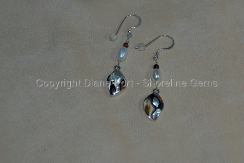 Mother of Pearl, Black Onyx Drop Sterling Silver Earrings