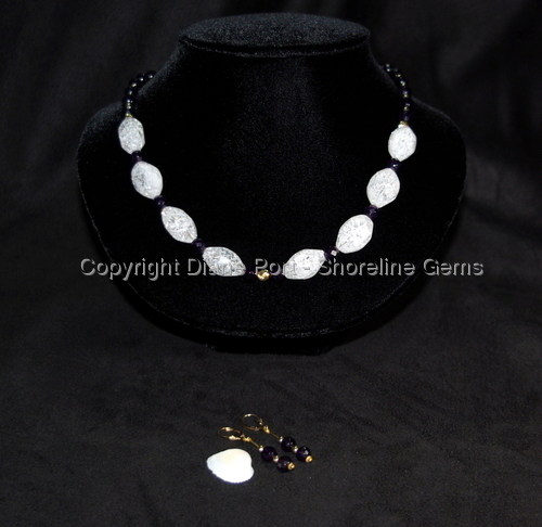 Amethyst and Cracked Crysal Quartz and 14K Gold-filled Clasp Necklace & Earrings