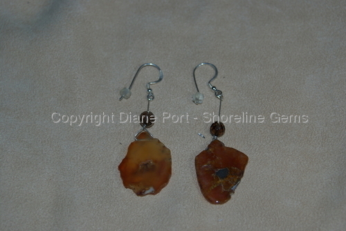 Freeform Amber and Smoky Quartz Earrings