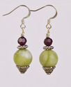 Jewelry--Semi-Precious Stones-EarringsAntique Cylinder Beads and Green Rounds Earrings