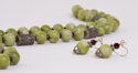 Jewelry--Semi-Precious Stones-EarringsAntique Cylinder Beads and Green Rounds Earrings