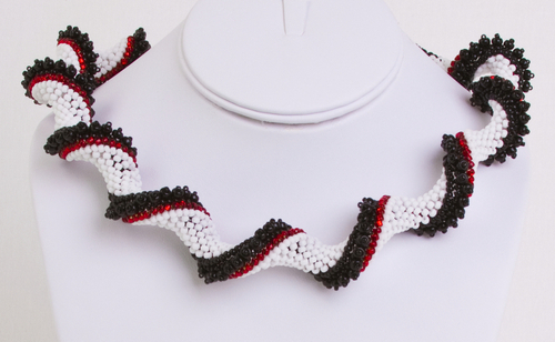 Jewelry-Necklaces-Black, White and Red Spiral Necklace