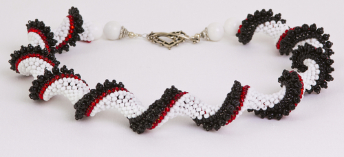 Jewelry-Necklaces-Black, White and Red Spiral Necklace